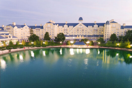 Newport Bay Club hotel with the lake in the foreground